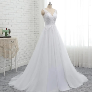T5- Wit Tulle A-lijn Boho met Kant Kralen Trouwjurk